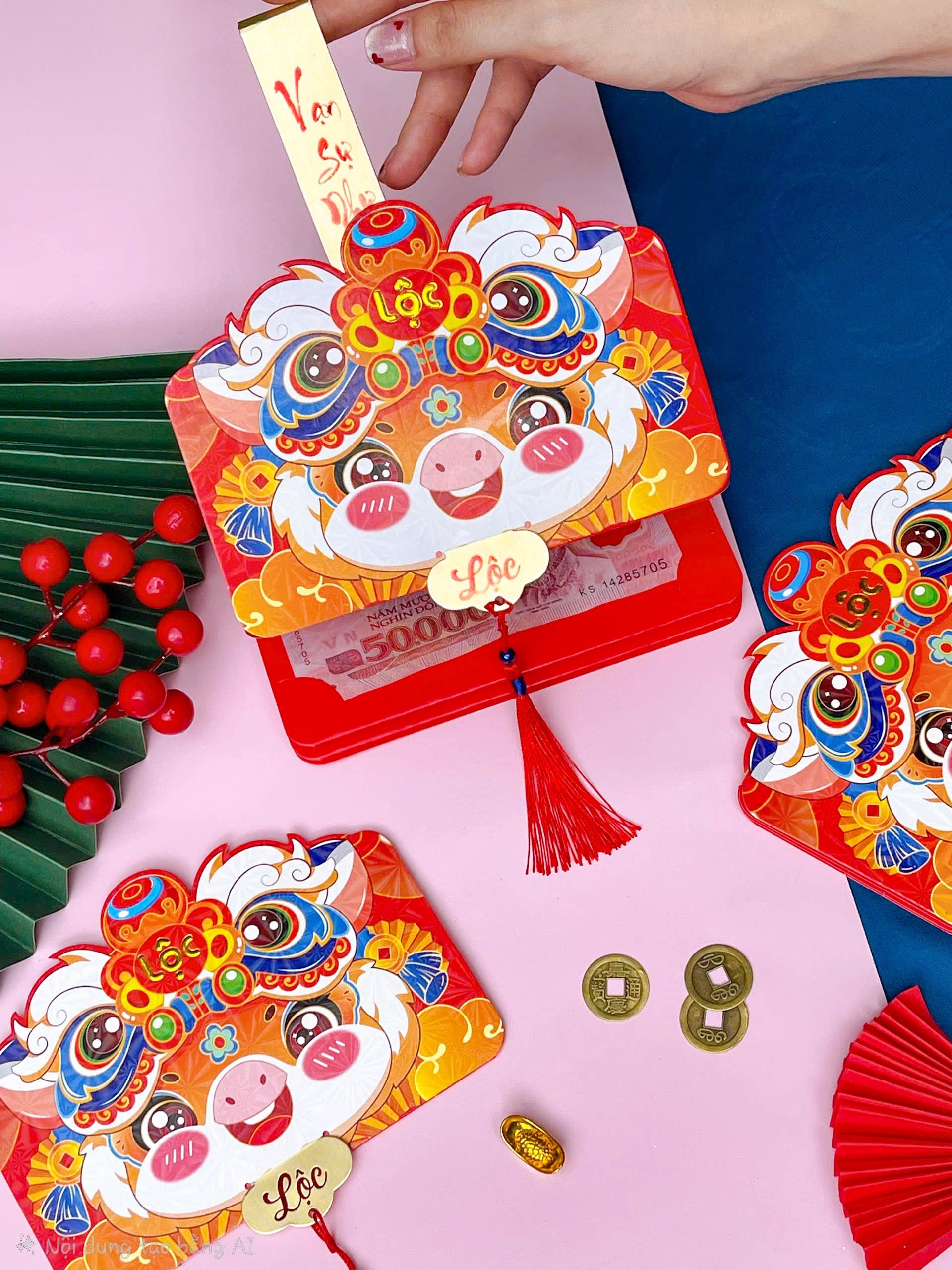 Bao lì xì - 6 NGĂN Dây (kèm tag + dây tua rua)