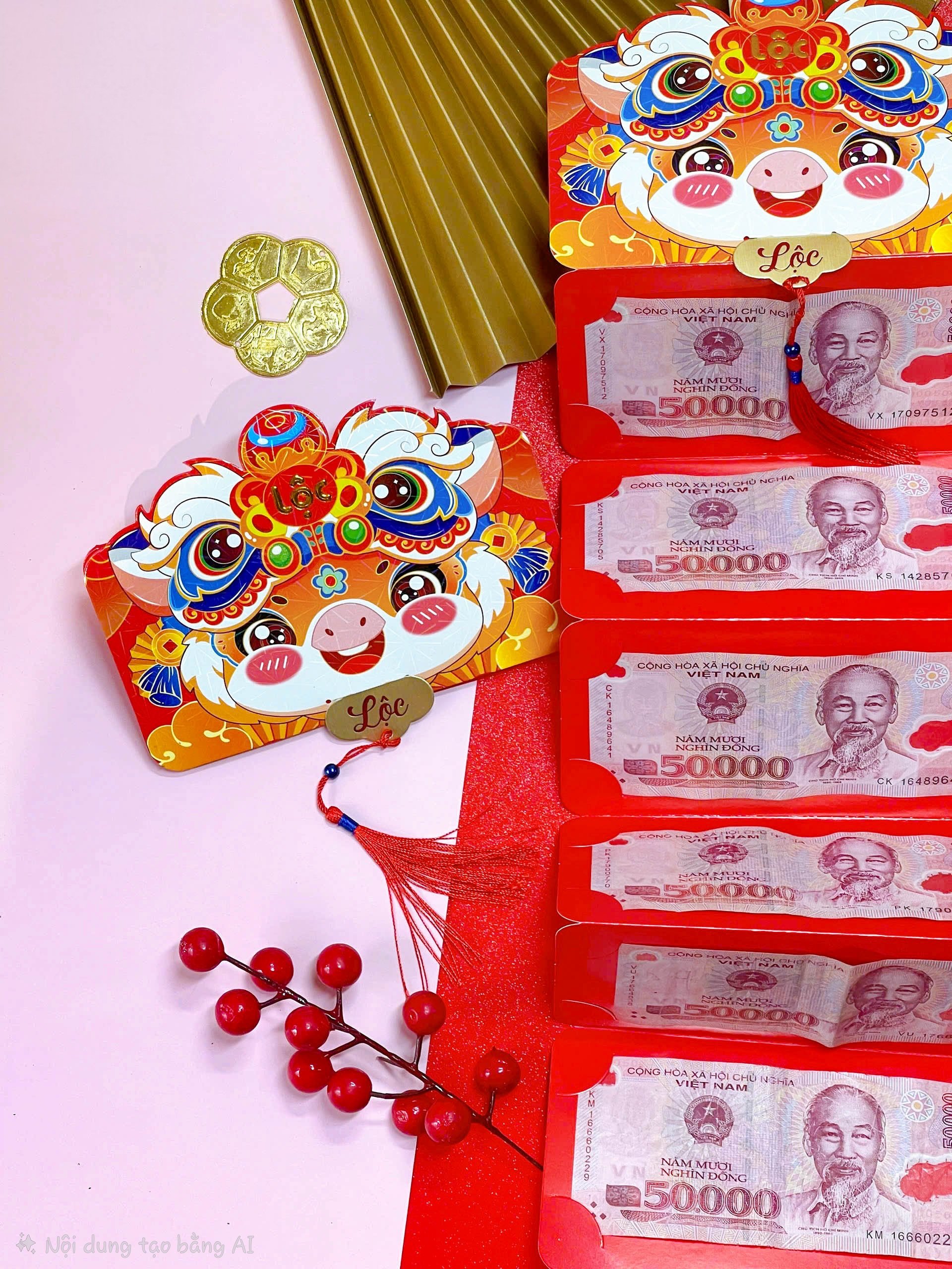 Bao lì xì - 2 NGĂN Dây (kèm tag + dây tua rua)