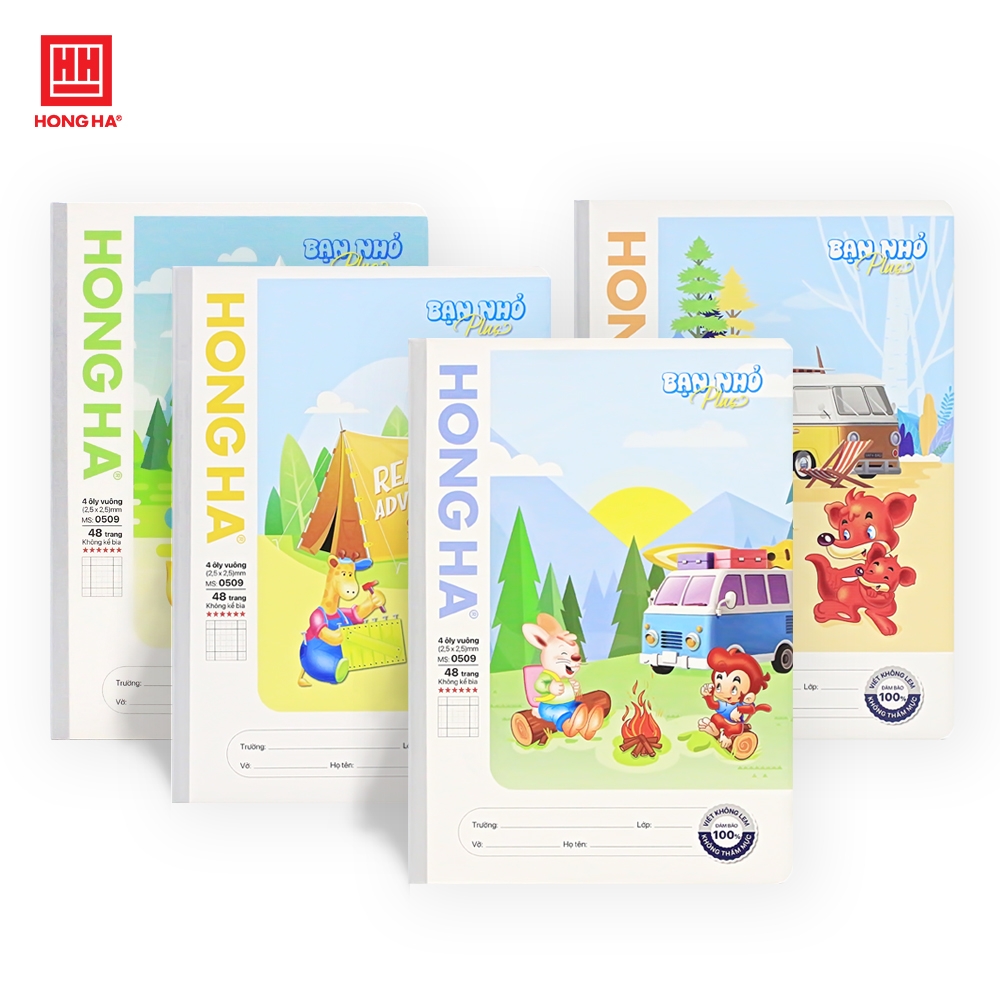 Tập HS Hồng Hà 0509 / 0509P Bạn nhỏ 4 ô ly lớn 2.5x2.5mm, 170x240mm, 48tr, 100gsm (10/160)