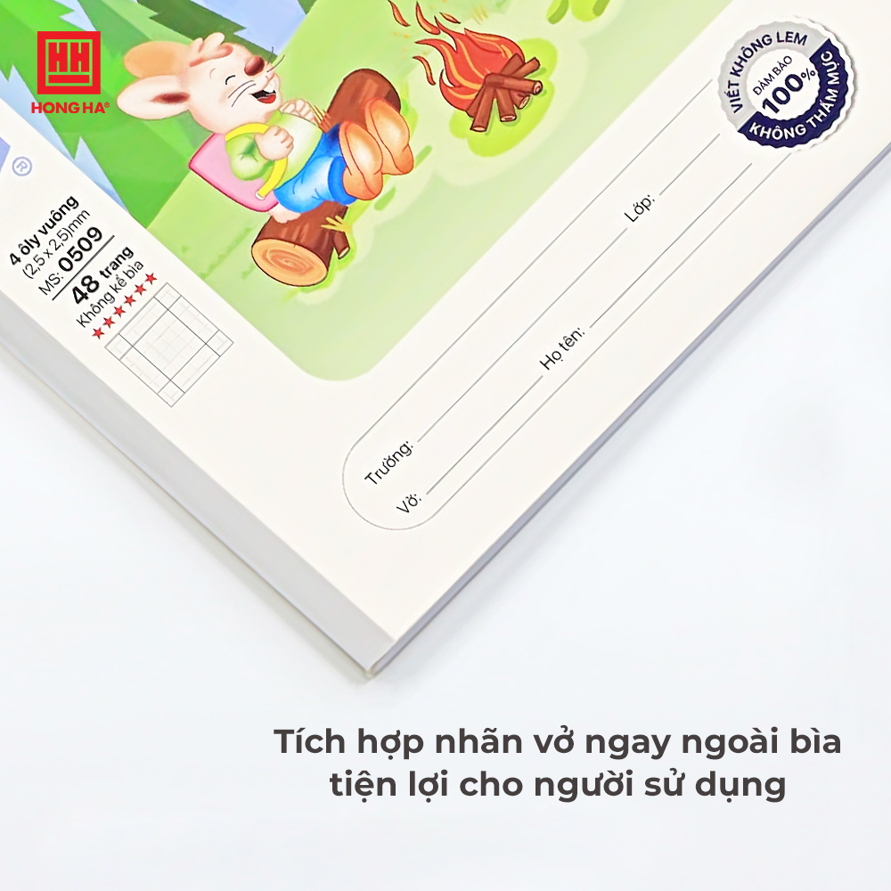 Tập HS Hồng Hà 0509 / 0509P Bạn nhỏ 4 ô ly lớn 2.5x2.5mm, 170x240mm, 48tr, 100gsm (10/160)