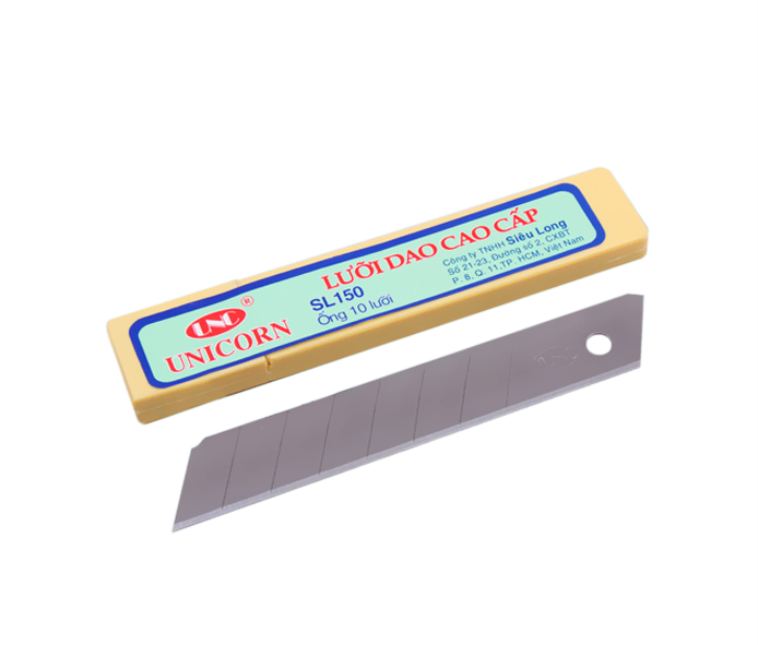 Lưỡi dao rọc giấy Unicorn SL150 18mm hộp hồng ống vàng Chính hãng (10)