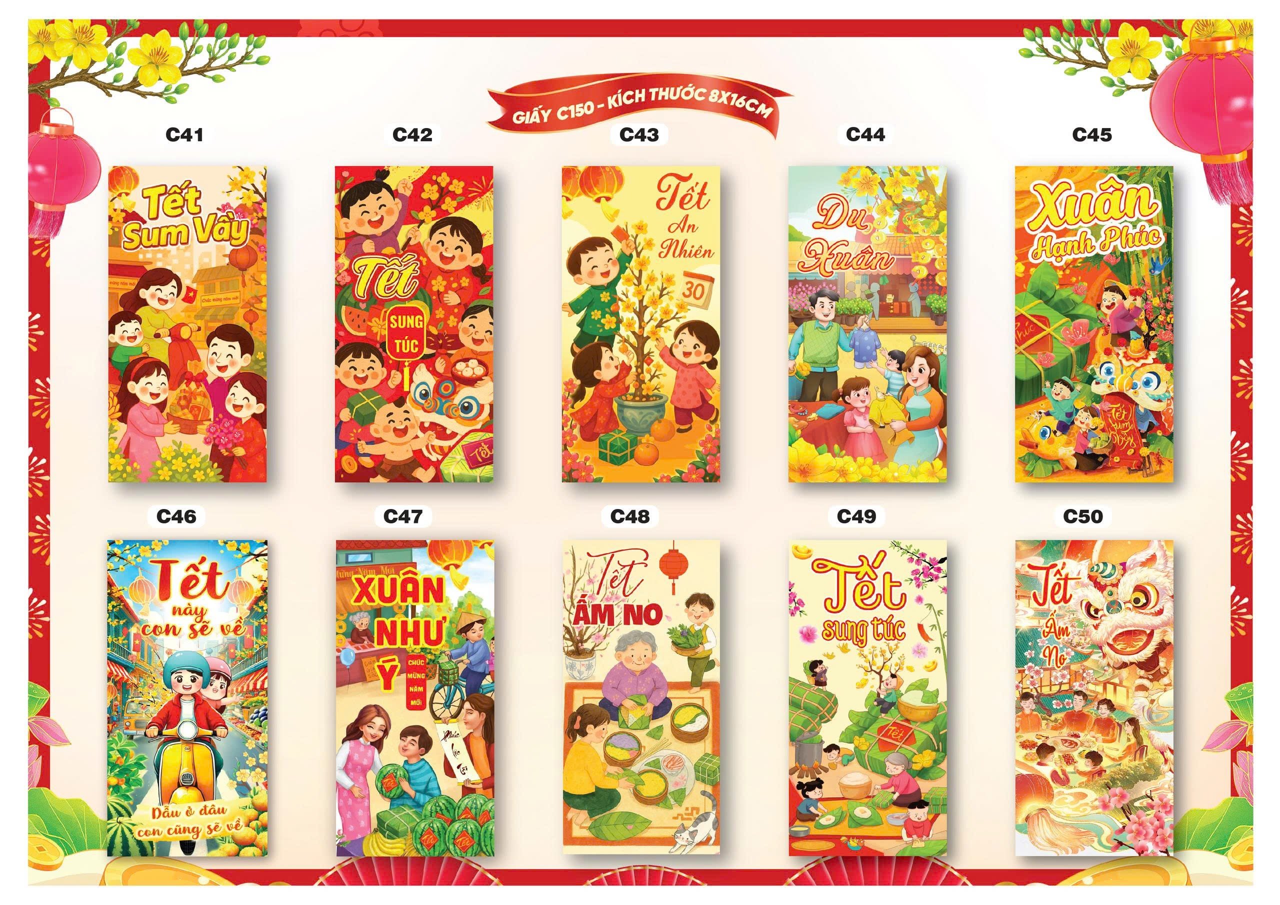 Bao lì xì Tết truyền thống 8x16cm C150 (túi 10 cái/ xấp 100 cái)