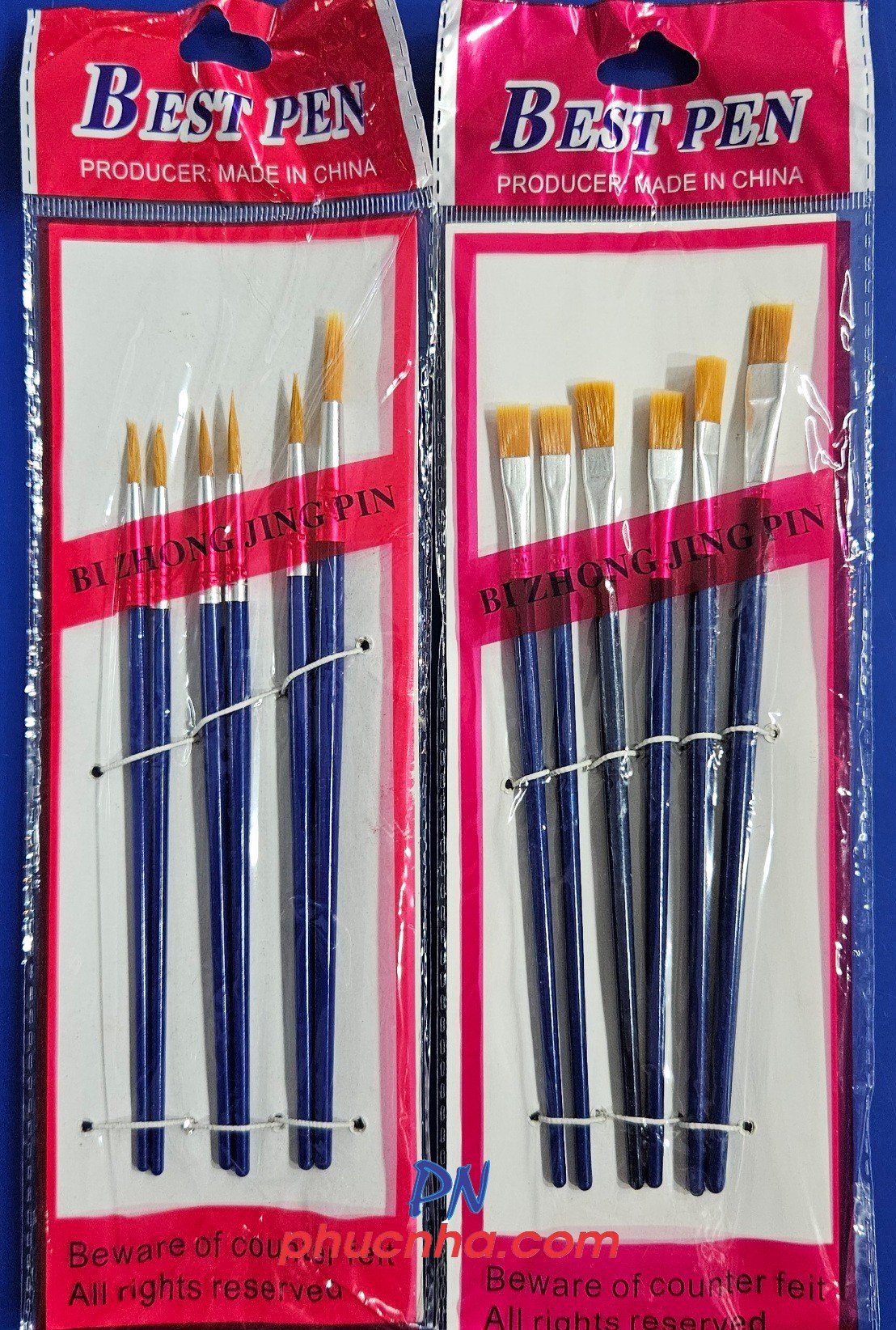 Cọ vẽ, tô bộ 6 cây thân màu đầu tròn, dẹp (12)