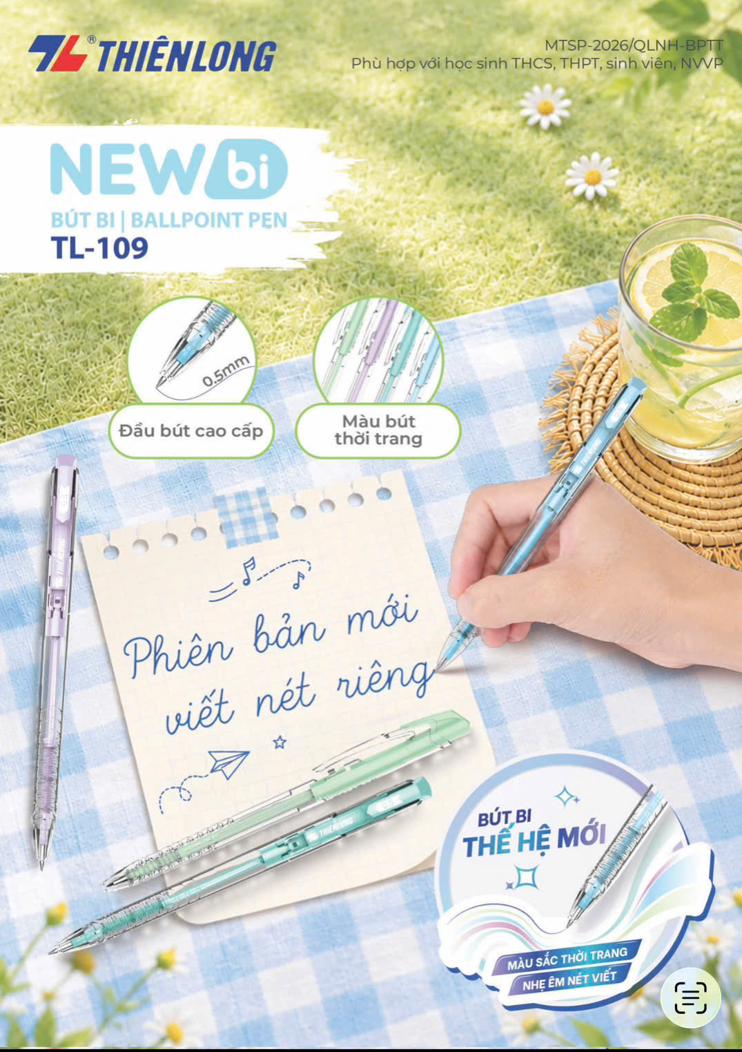 Bút bi Thiên Long TL-109 / TL109 0.5mm 4 màu thân thời trang - Mực Xanh