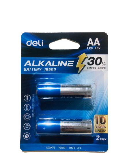 Pin AA Alkaline Deli 18500 LR6 1.5V 2A (2 viên/ vỉ) (20) - Pin đồng hồ, pin tiểu