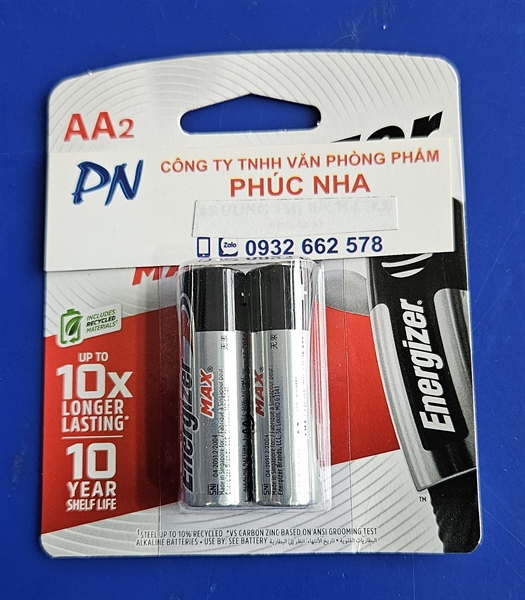 Pin Energizer 2A 1.5V AA LR6 BP2 E91 (20 vỉ/ hộp)