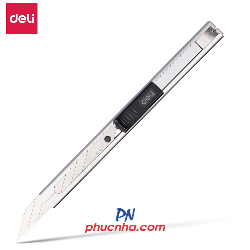 Dao rọc giấy nhỏ 9mm lưỡi dao 30 độ Deli 2034 cán sắt (24)