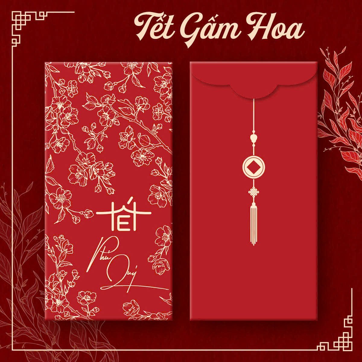 Bao lì xì Tết gấm hoa 8x16cm (10 cái/ túi/ 5 mẫu)