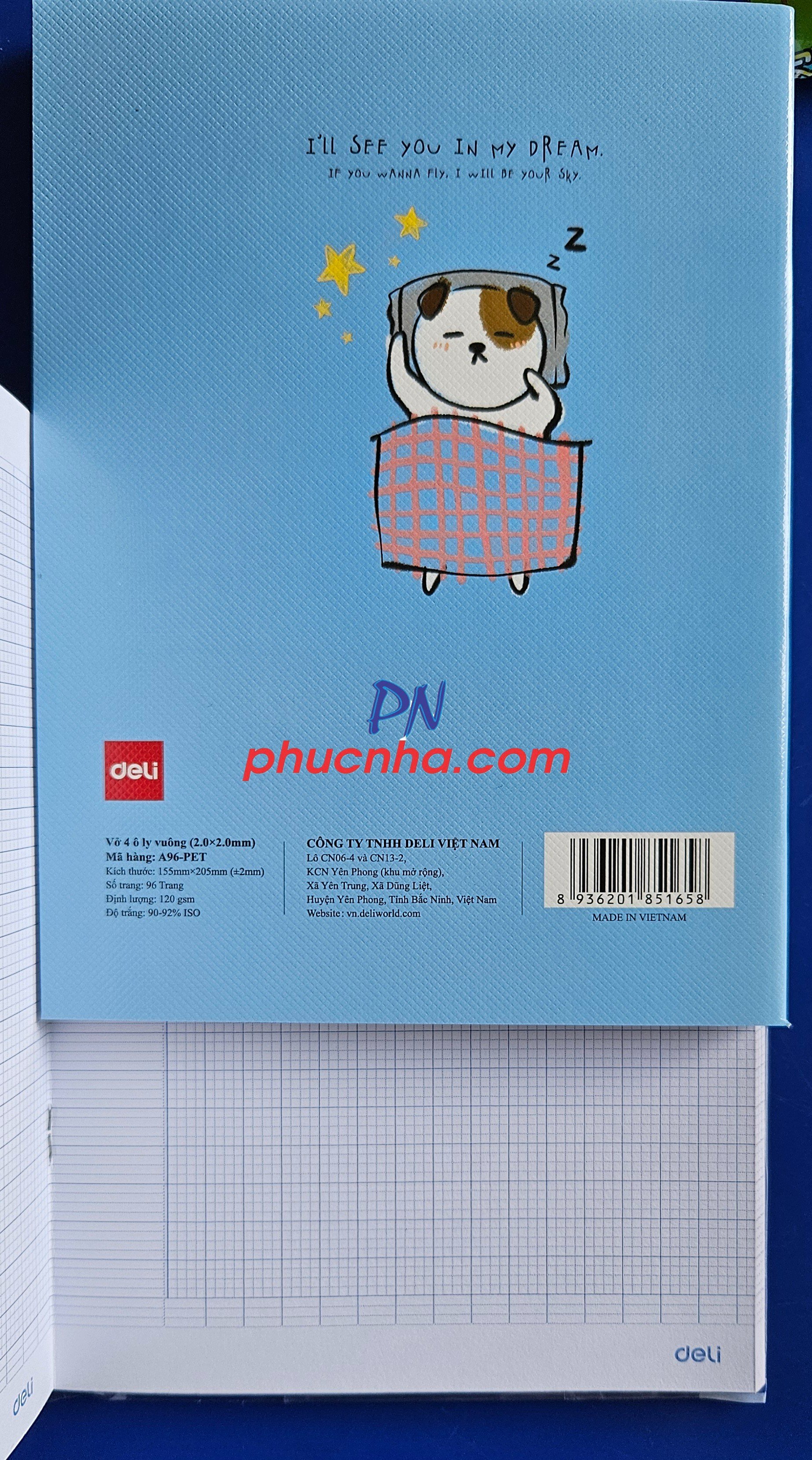 Tập HS Deli A96-PET 96tr 120gsm 4 ô ly (5/100)