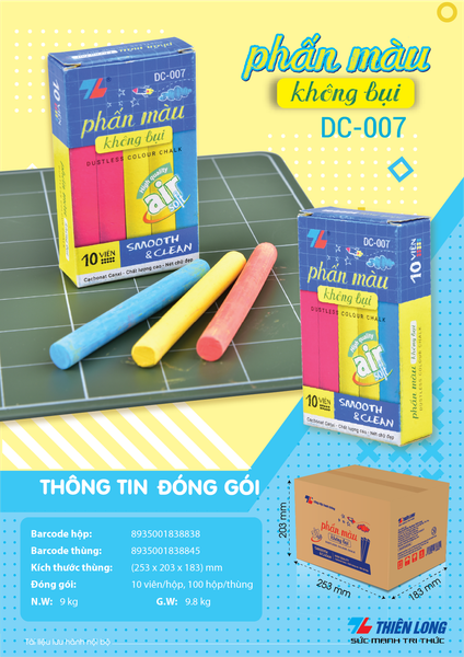 Phấn màu không bụi Thiên Long DC-007 (10 viên/ hộp) (100)