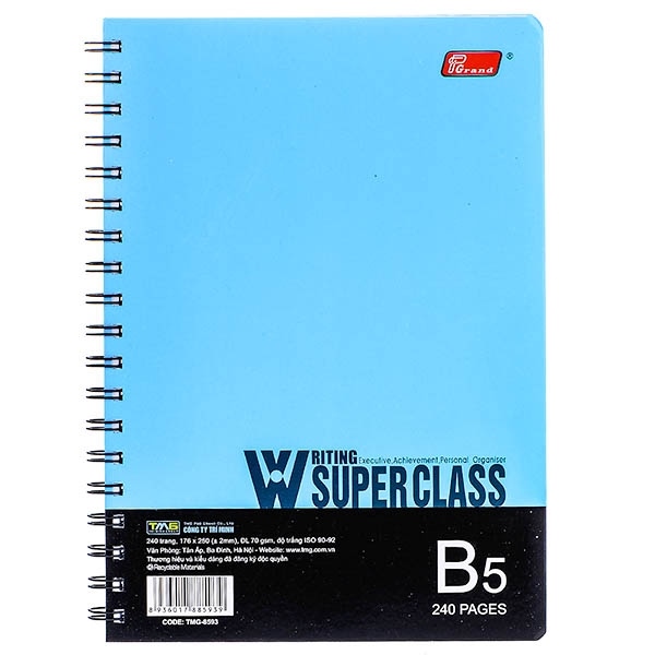 Sổ lò xo Grand 8593 B5 bìa nhựa sau 240 trang 70gsm (6q/ lốc trộn màu)