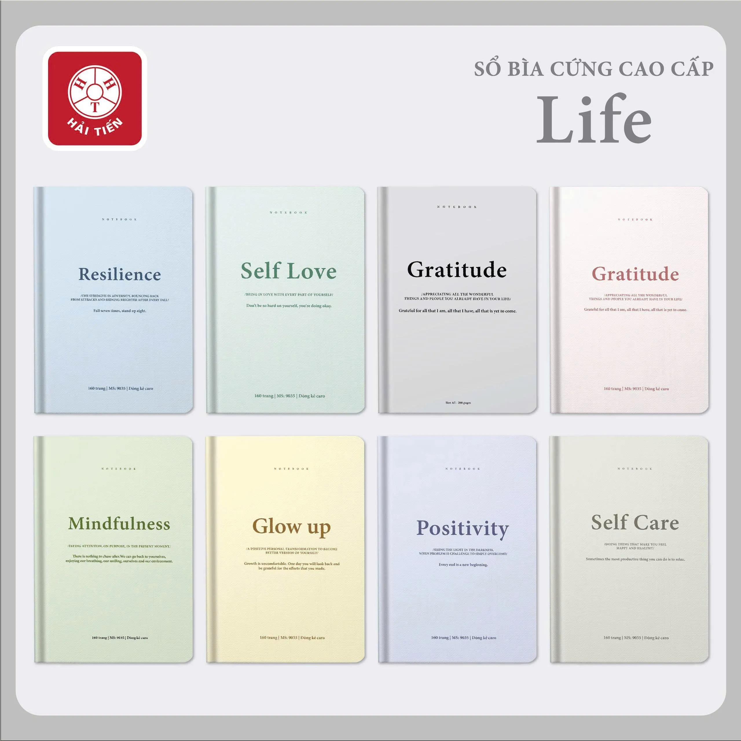 Sổ bìa cứng Hải Tiến Life 5 135x195mm 160 trang 100gsm - 9035 Kẻ ngang/ 8601 Kẻ caro
