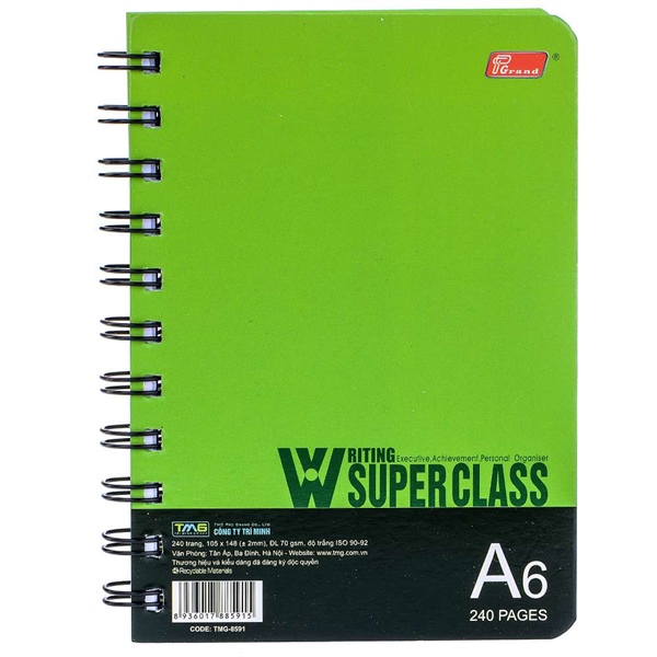 Sổ lò xo Grand 8591 A6 bìa nhựa sau 240 trang 70gsm (6q/ lốc trộn màu)