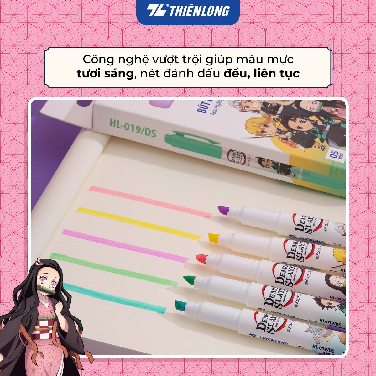 Bút dạ quang pastel Thiên Long HL-019/DS Demon slayer bộ 5 màu