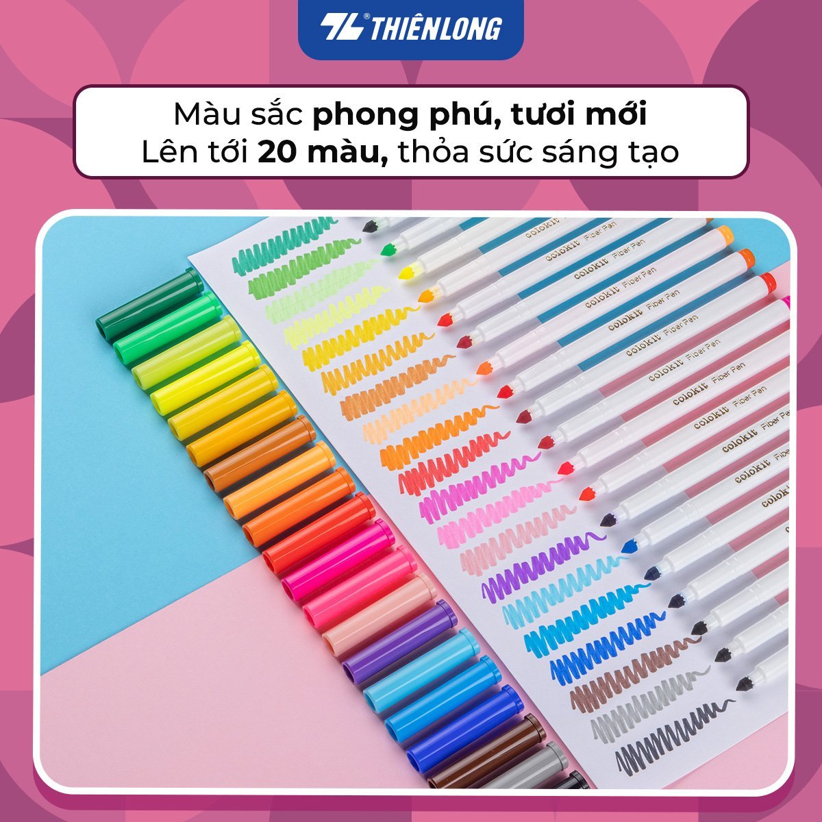 Bút lông màu Fiber Pen Thiên Long Colokit FP-C03 20 màu ngòi chóp