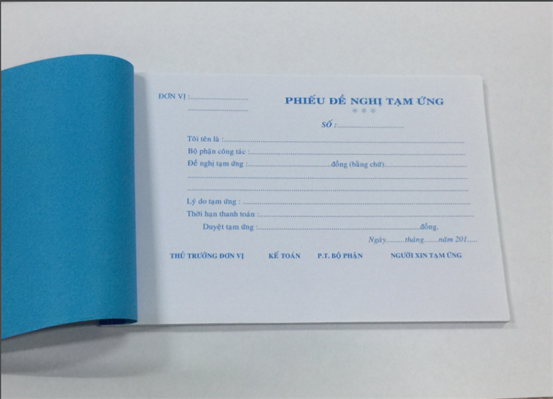Phiêu đề nghị tạm ứng 1 liên 13x19cm