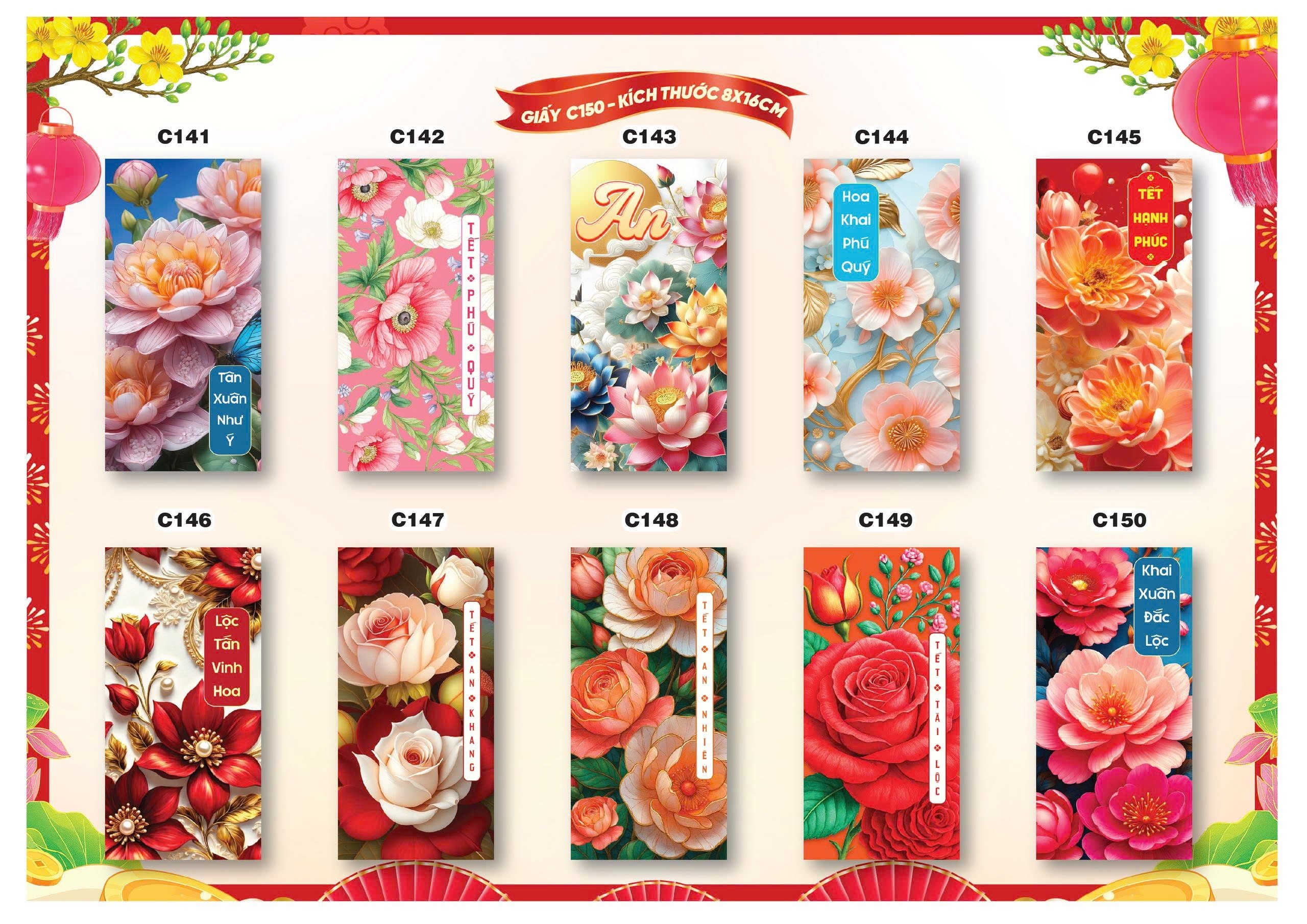 Bao lì xì Tết truyền thống 8x16cm C150 (túi 10 cái/ xấp 100 cái)