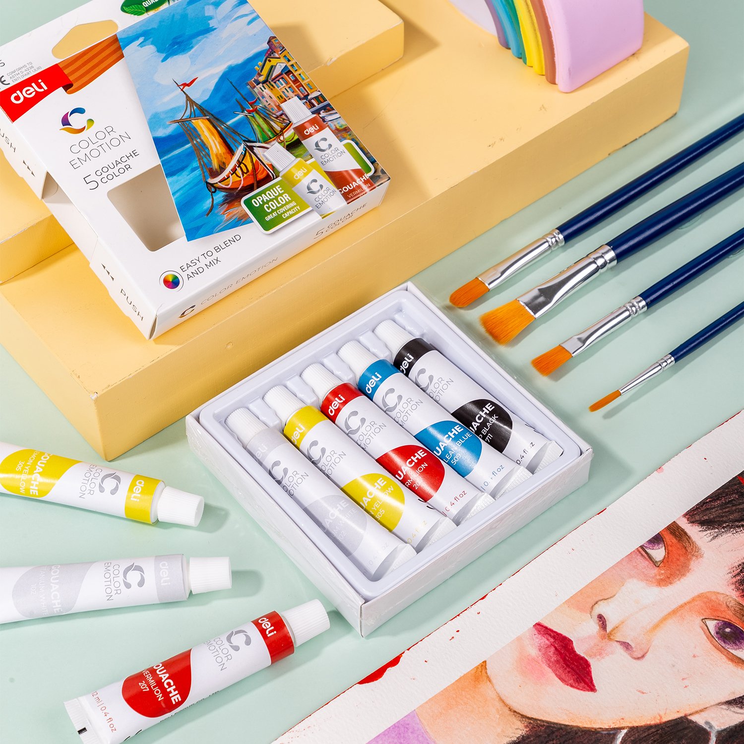 Màu nước Gouache dạng tuýp 12ml Deli C11 5 màu/ 12 màu/ 24 màu