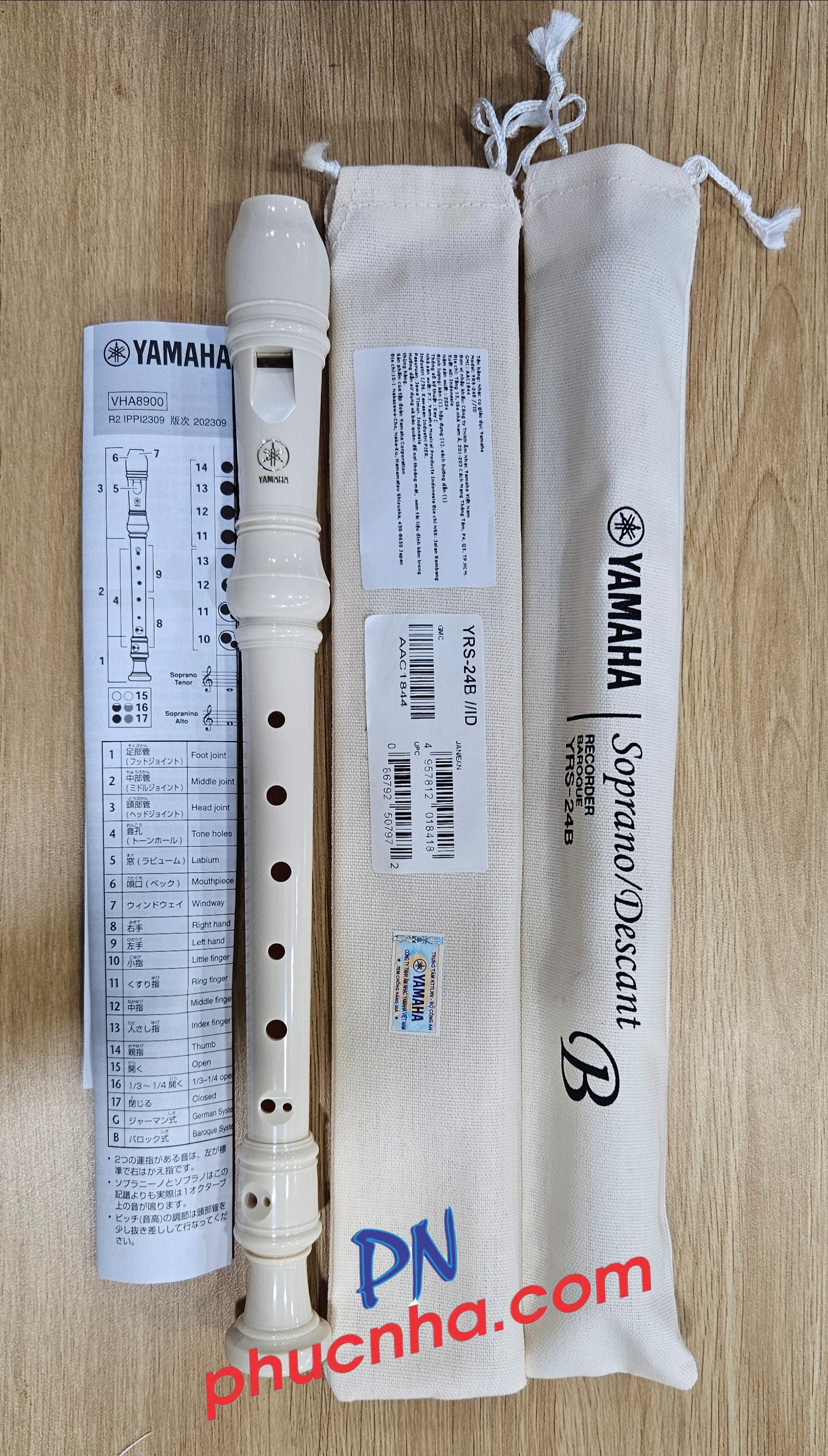 Sáo dọc recoder nhựa Yamaha YRS-24B kèm túi đựng (có tem chính hãng)