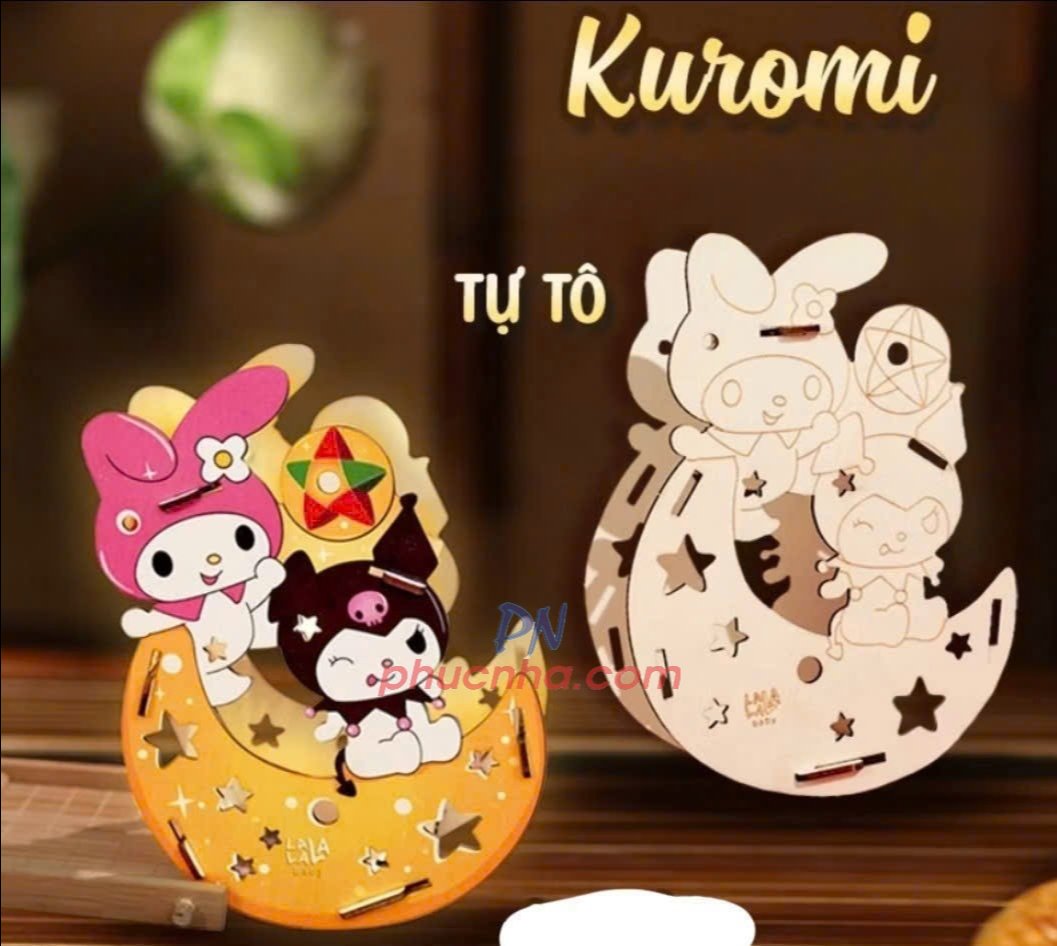 Set lồng đèn trung thu bằng gỗ tự tô màu cho bé (đủ phụ kiện đèn led, tua rua, màu, tay cầm) - Tết trung thu