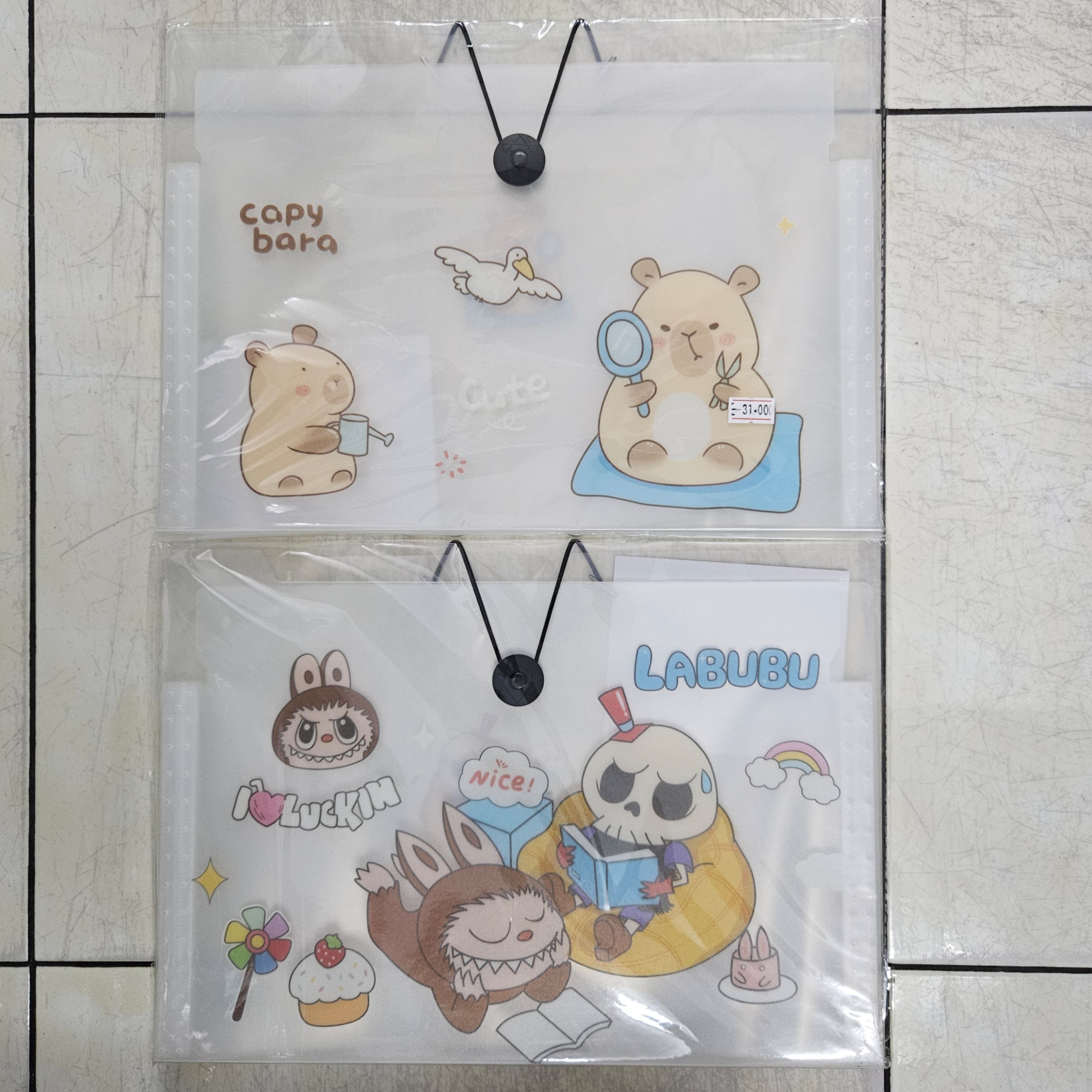 Cặp bìa 8 ngăn A4 Labubu, capybara 8328/ 8332 thun cài