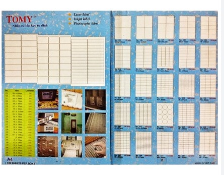 Decal tomy tem, nhãn dán A5 (10 tờ/ xấp - 25 xấp/ lốc)