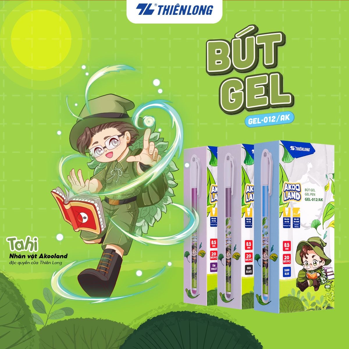 Bút gel Thiên Long GEL-012/AK 0.5mm mực tím (20) - Bút bi mực nước ngòi bút nét mảnh cho học sinh
