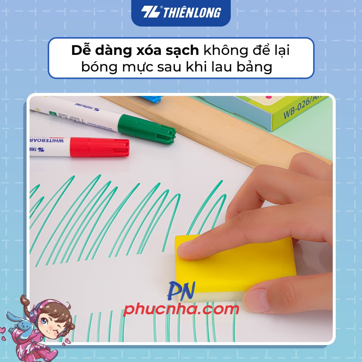 Bút lông bảng Thiên Long WB-026 AK cây nhỏ nét 1.1mm, hộp 7 màu mực