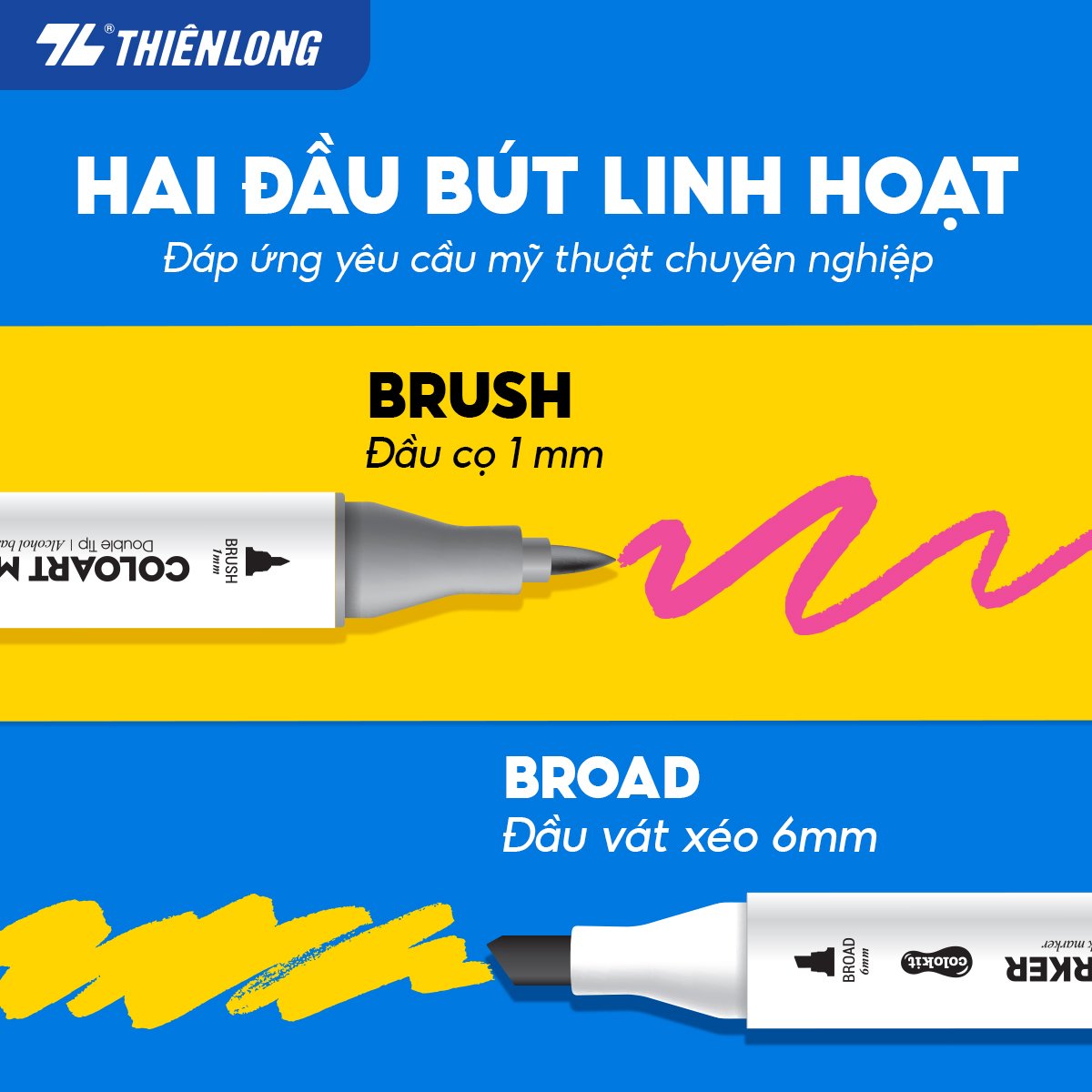 Bút lông màu mỹ thuật (lông dầu) Thiên Long Colokit AM-C002 art marker acrylic 2 đầu