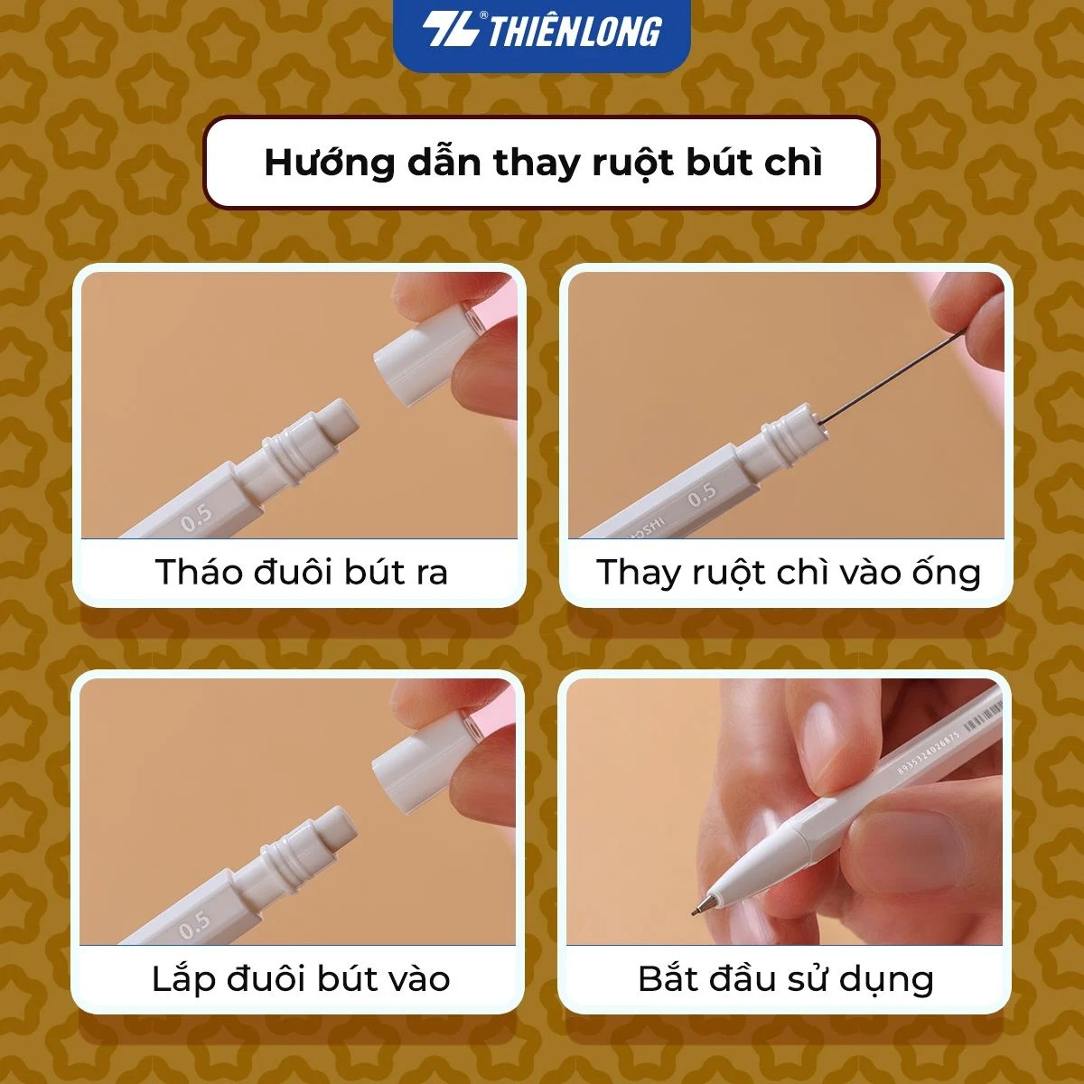 Bút chì bấm Thiên Long PC-037/HS HOSHI 0.5mm, thân lục giác (10) - Bút chì kim PC037