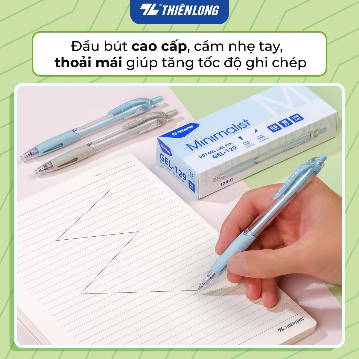 Bút gel bấm Thiên Long Gel-129 Minimalist 0.5mm (10)