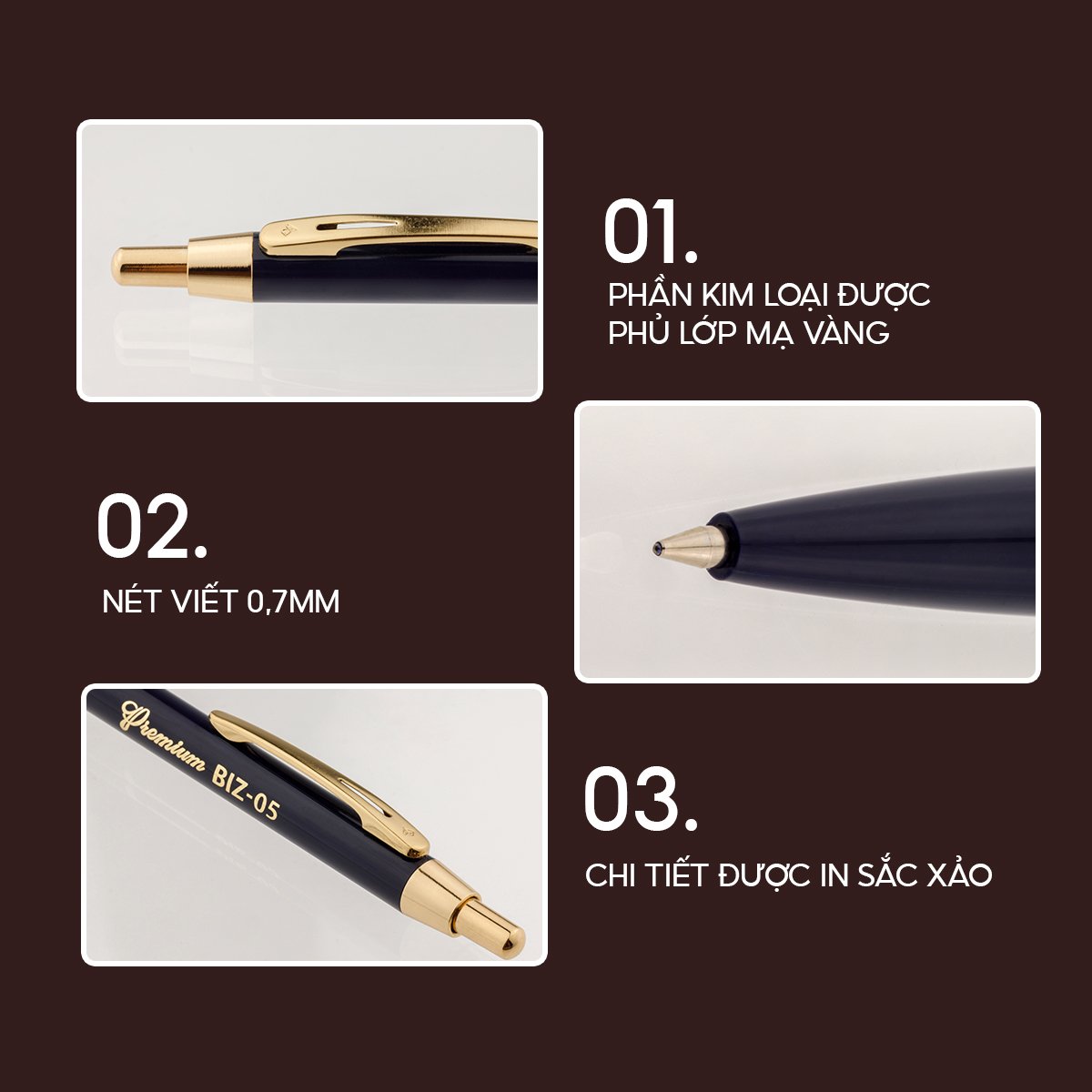 Bút bi Thiên Long Bizner BIZ-05 0.7mm, mực xanh hộp mica