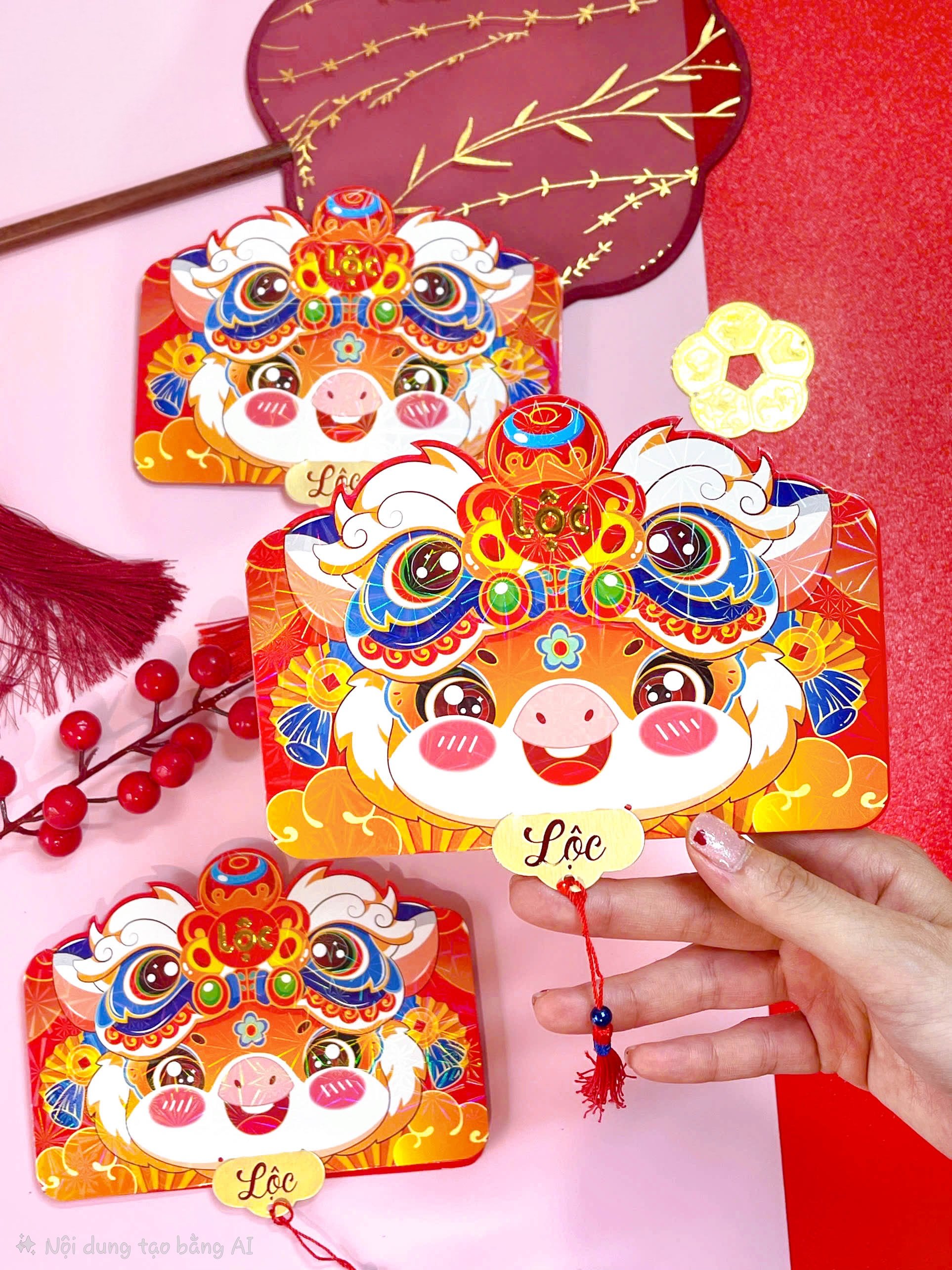 Bao lì xì - 2 NGĂN Dây (kèm tag + dây tua rua)