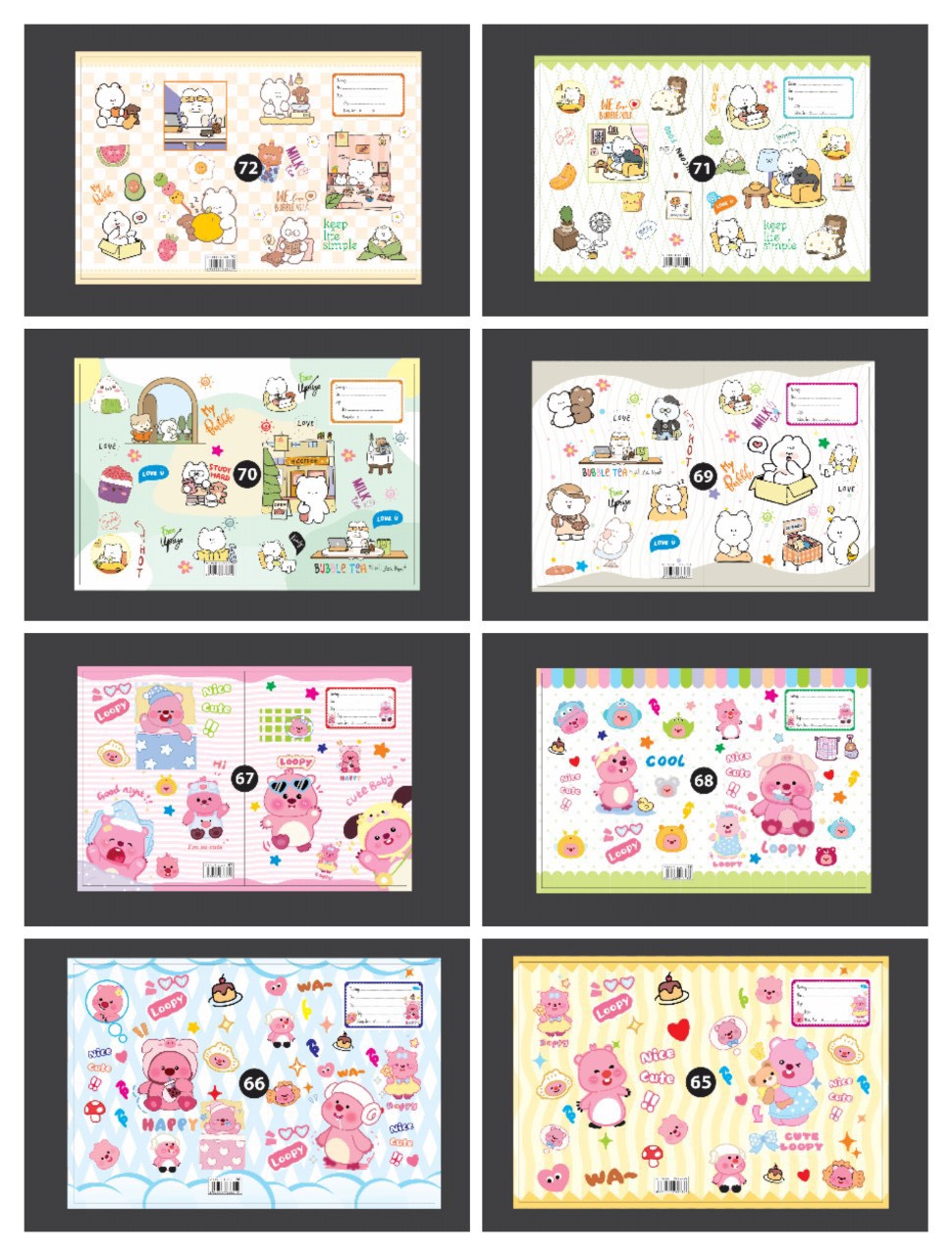 Bìa bao tập học sinh A5 bìa kiếng có lồng giấy in hình cute LV (10 tờ/ mẫu/ xấp) - Giấy bao tập, kính bao tập