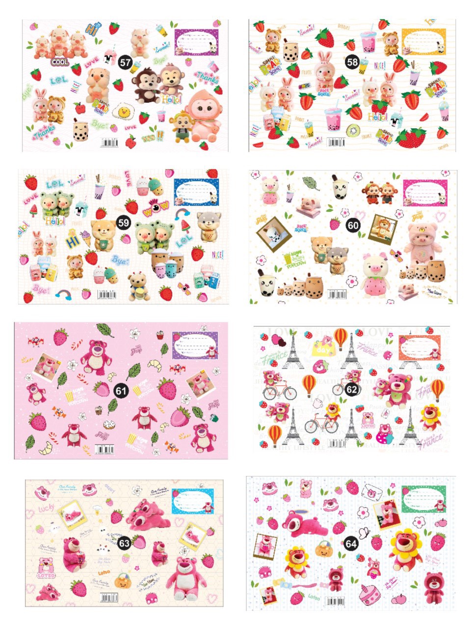 Bìa bao tập học sinh A5 bìa kiếng có lồng giấy in hình cute LV (10 tờ/ mẫu/ xấp) - Giấy bao tập, kính bao tập