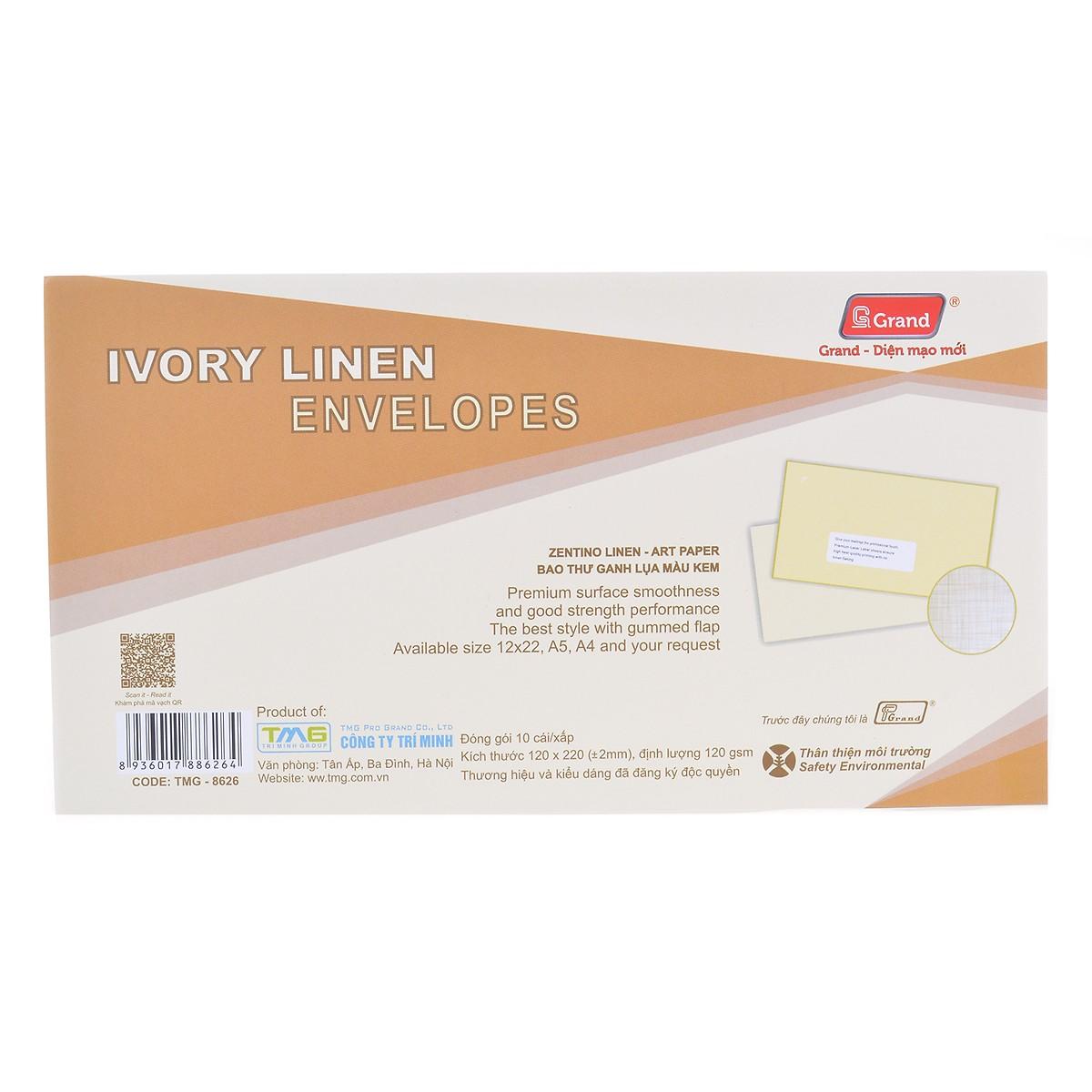 Bao thư ganh lụa Grand TMG-8626 12x22cm 120gsm màu kem (10)