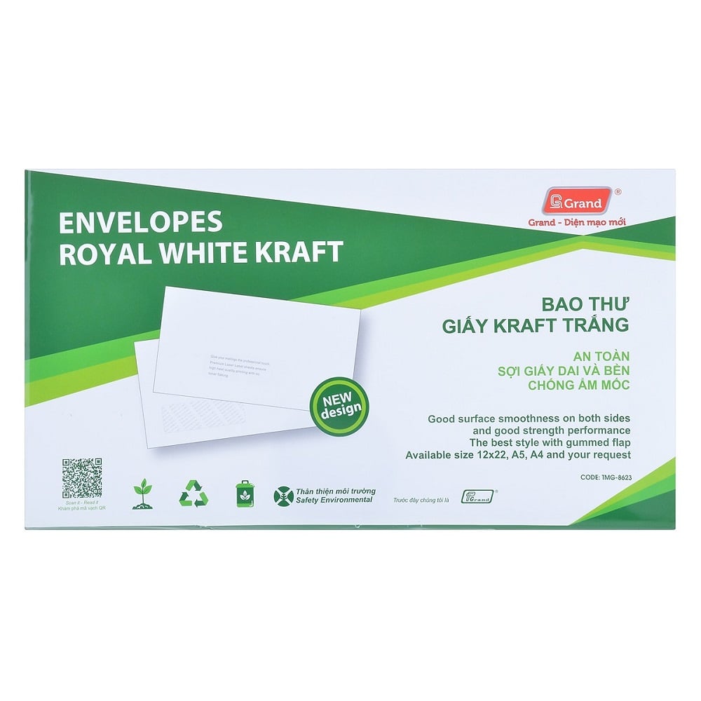 Bao thư giấy Grand TMG-8623 12x22cm 120gsm màu trắng (20)