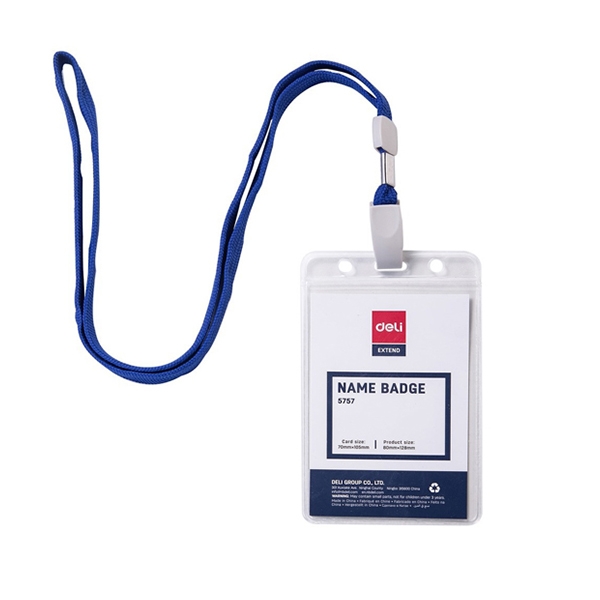 Bộ bảng tên nhựa cứng 80x128mm + Dây đeo thẻ, bảng tên 1cm đầu kẹp nhựa Deli 5757 (10/50)