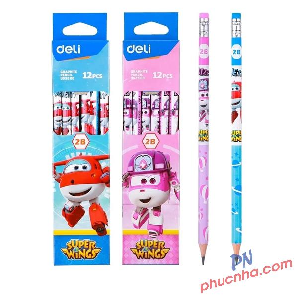 Bút chì gỗ Deli U53500 2B super wings đầu gôm (12)
