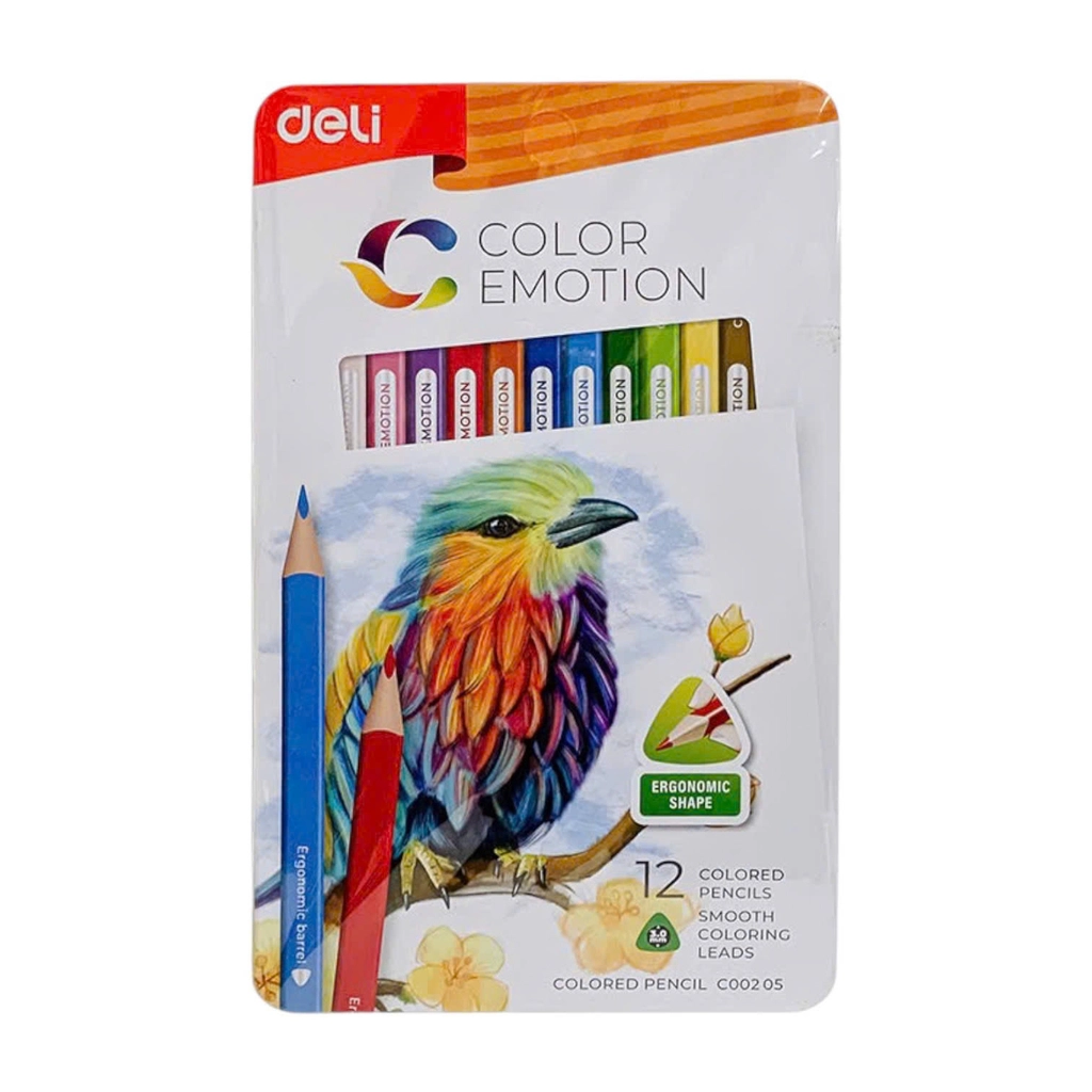 Bút chì màu Deli C00205 12 màu hộp thiếc