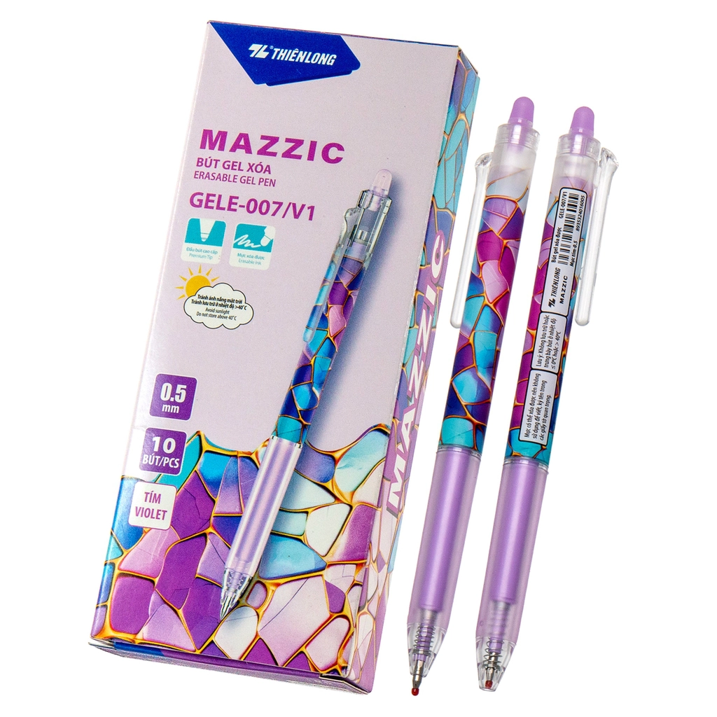 Bút gel xóa được bấm Thiên Long GELE-007/V1 tím than (10)