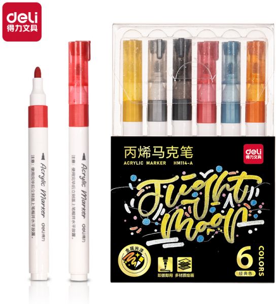 Bút lông màu Acrylic Marker nhũ Deli HM114 (6)