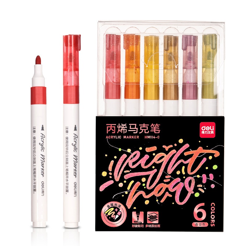 Bút lông màu Acrylic Marker nhũ Deli HM114 (6)