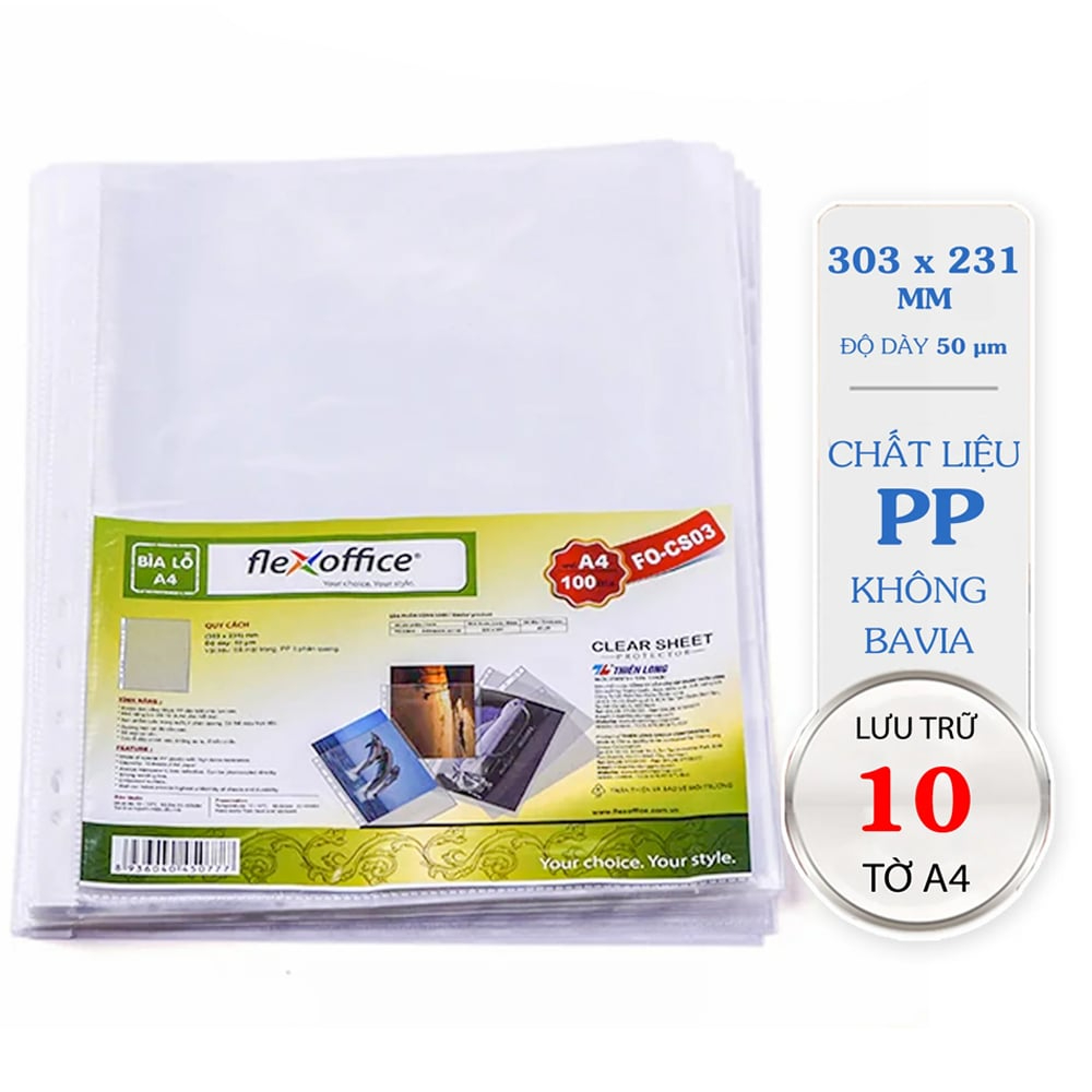 Bìa lỗ A4 Thiên Long Flexoffice FO-CS03 600g (100 cái/ xấp)