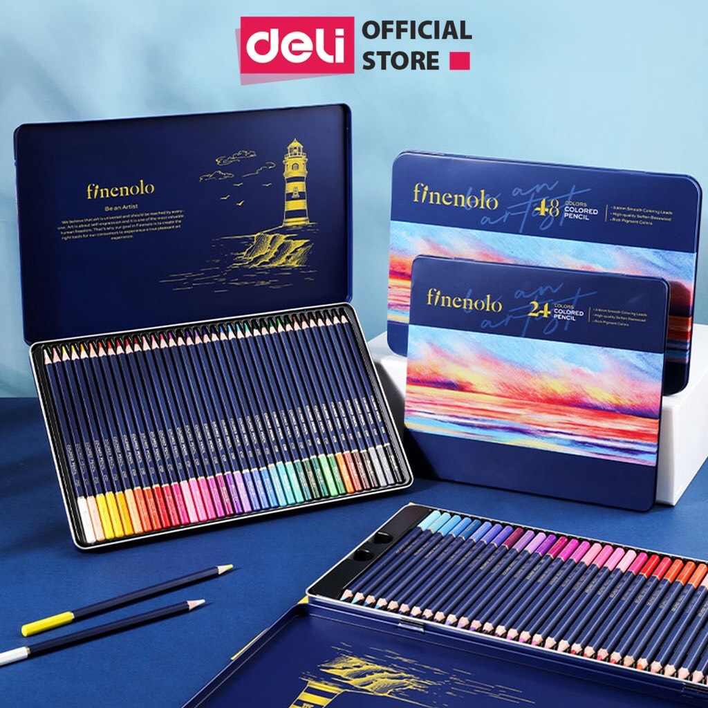 Bút chì màu gốc dầu Deli Finenolo C122 hộp thiếc - 24 màu/ 36 màu/ 48 màu/ 72 màu