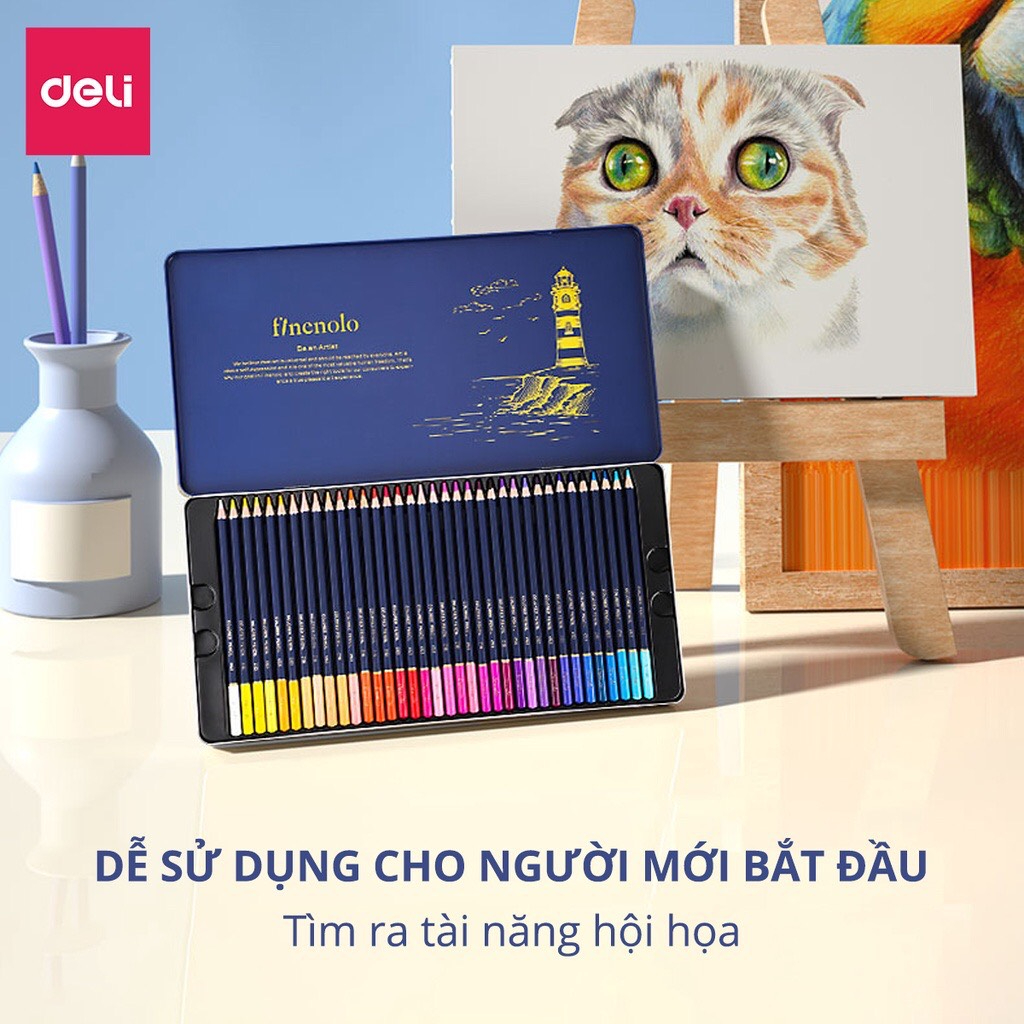 Bút chì màu gốc dầu Deli Finenolo C122 hộp thiếc - 24 màu/ 36 màu/ 48 màu/ 72 màu