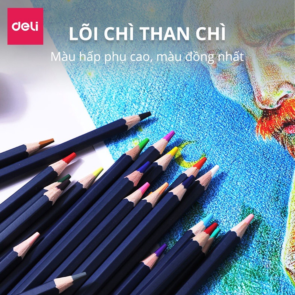 Bút chì màu gốc dầu Deli Finenolo C122 hộp thiếc - 24 màu/ 36 màu/ 48 màu/ 72 màu