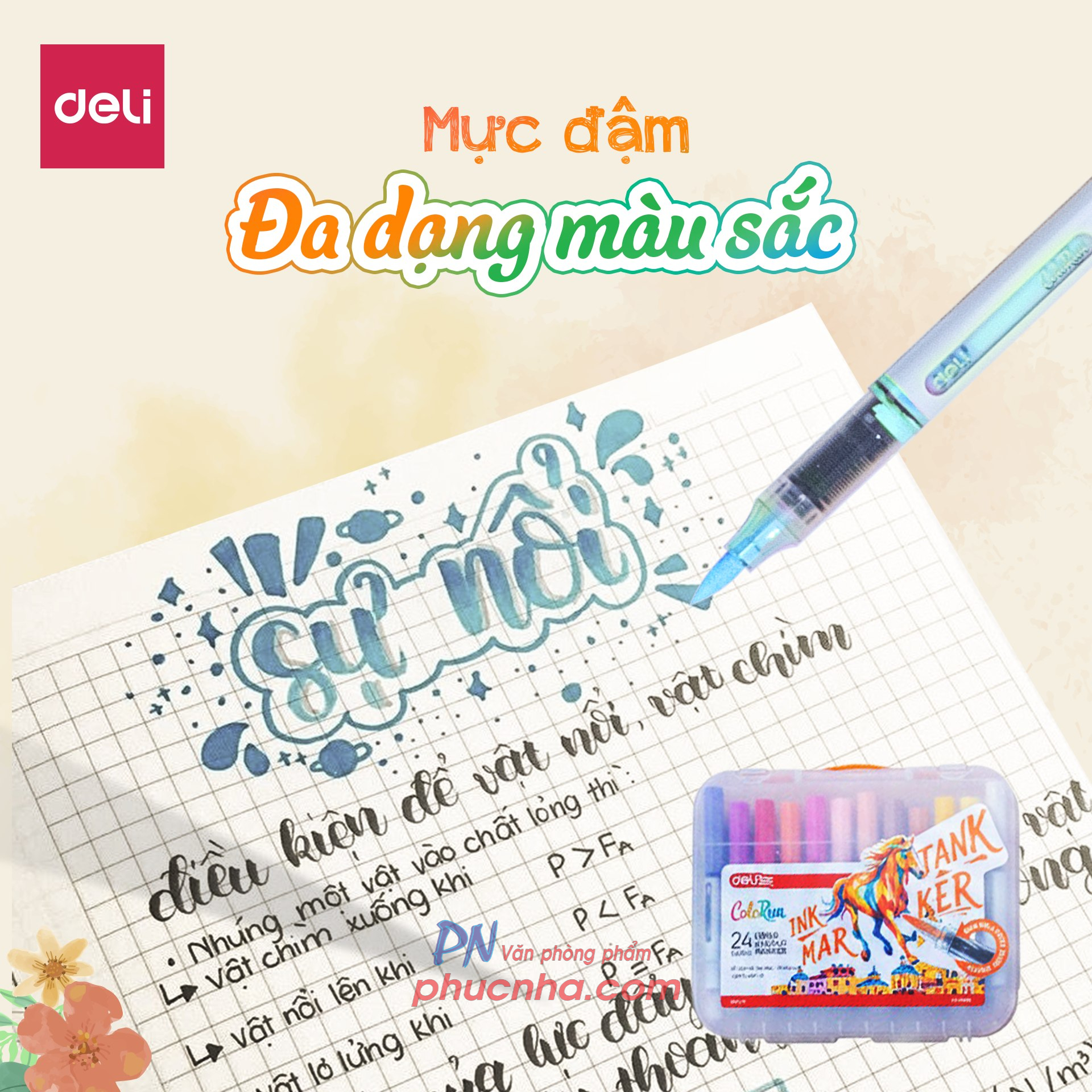 Bút lông màu marker acrylic Deli C199 1 đầu brush mực lỏng - 12 màu/ 24 màu/ 36 màu/ 48 màu