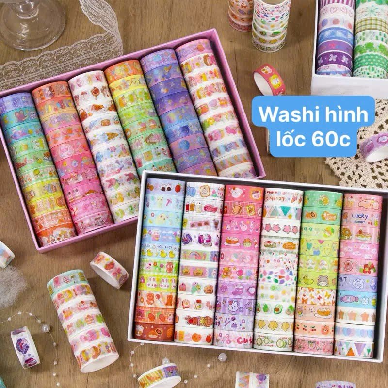 Washi hộp 100 cuộn XM-JD2201 băng keo giấy hình trang trí