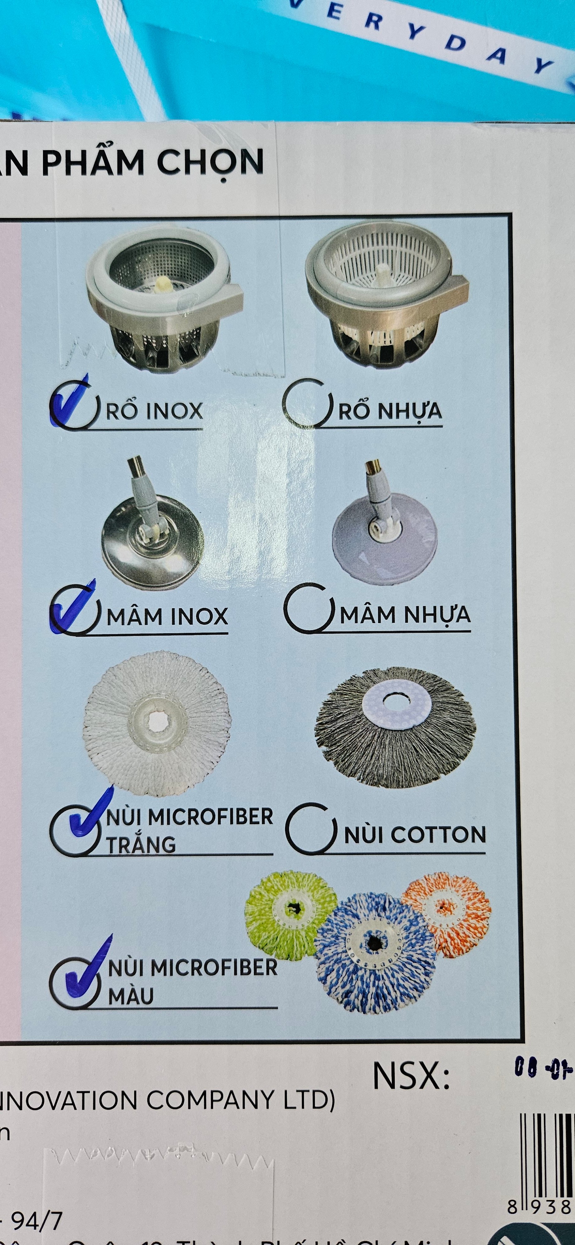 Bộ lau nhà 360 Homeinno Loại Tròn - Rổ Inox - Mâm Inox - Nùi microfiber HI037/ HI038/ HI039/ HI040/ HI041/ HI042